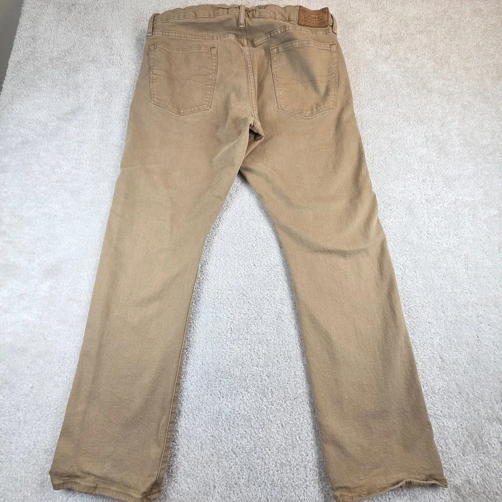 Polo Ralph Lauren Varick Slim Straight Pants Mens 34x30 Tan Khaki Denim Jeans